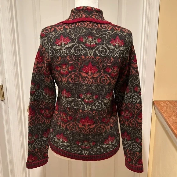 Chessy Lewis Wool Blend Cardigan Sweater in Red & Grey Pattern Size Small - Picture 4 of 7